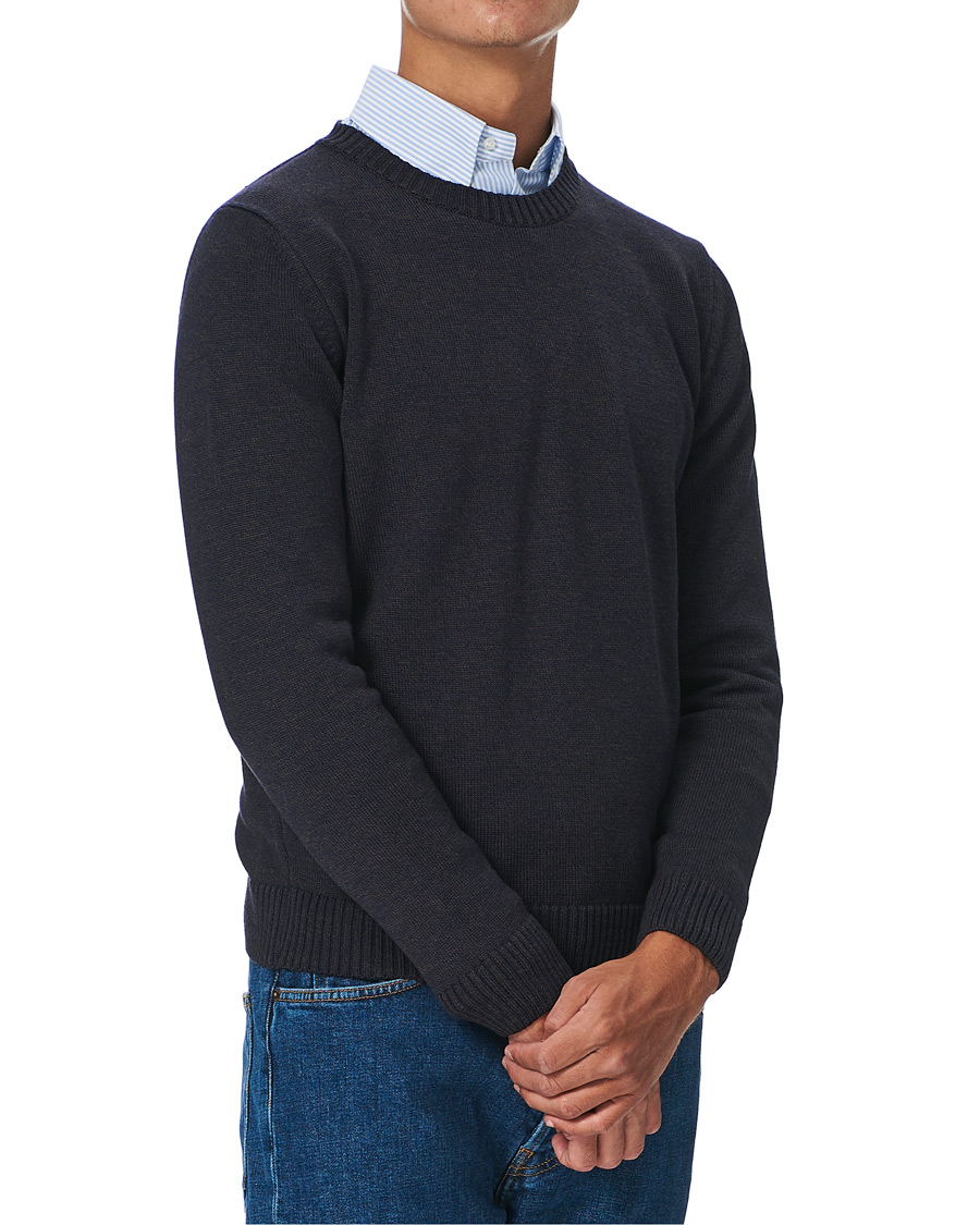 Homme | Pulls Et Tricots | Stenströms | Heavy Knitted Merino Crew Neck Brown/Blue Mouliné