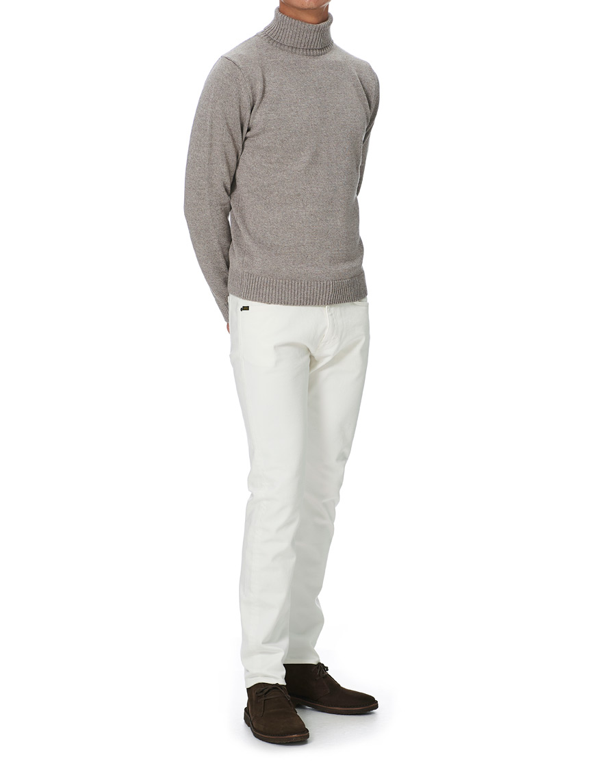 Heren | Truien | Stenströms | Heavy Knitted Merino Rollneck Beige Mouliné