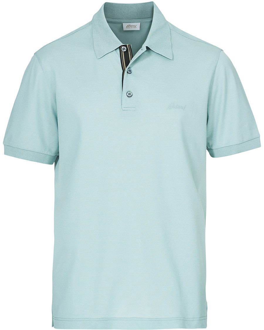 Homme | Polos | Brioni | Contrast Placket Polo Piquet Aqua