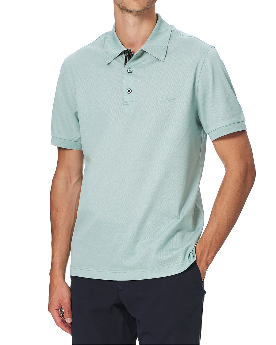 Homme | Polos | Brioni | Contrast Placket Polo Piquet Aqua