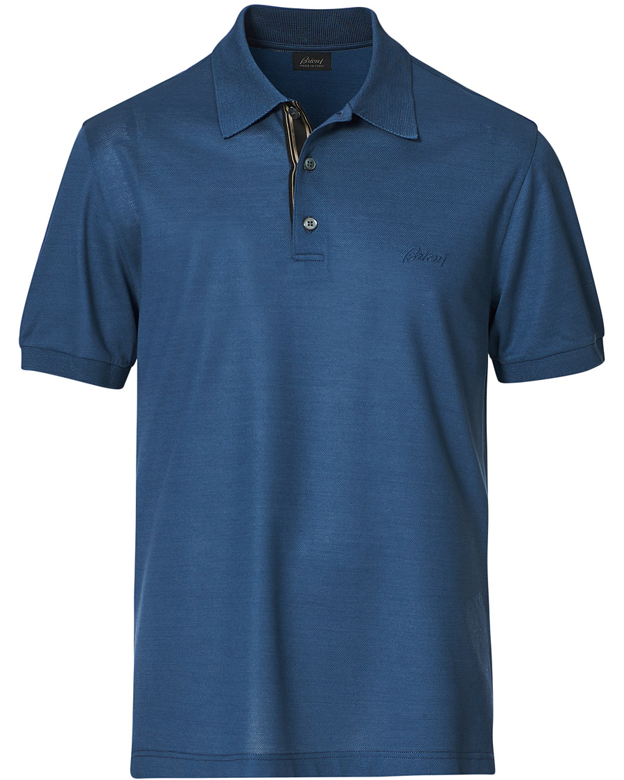 Homme | Polos | Brioni | Contrast Placket Polo Piquet Dark Blue