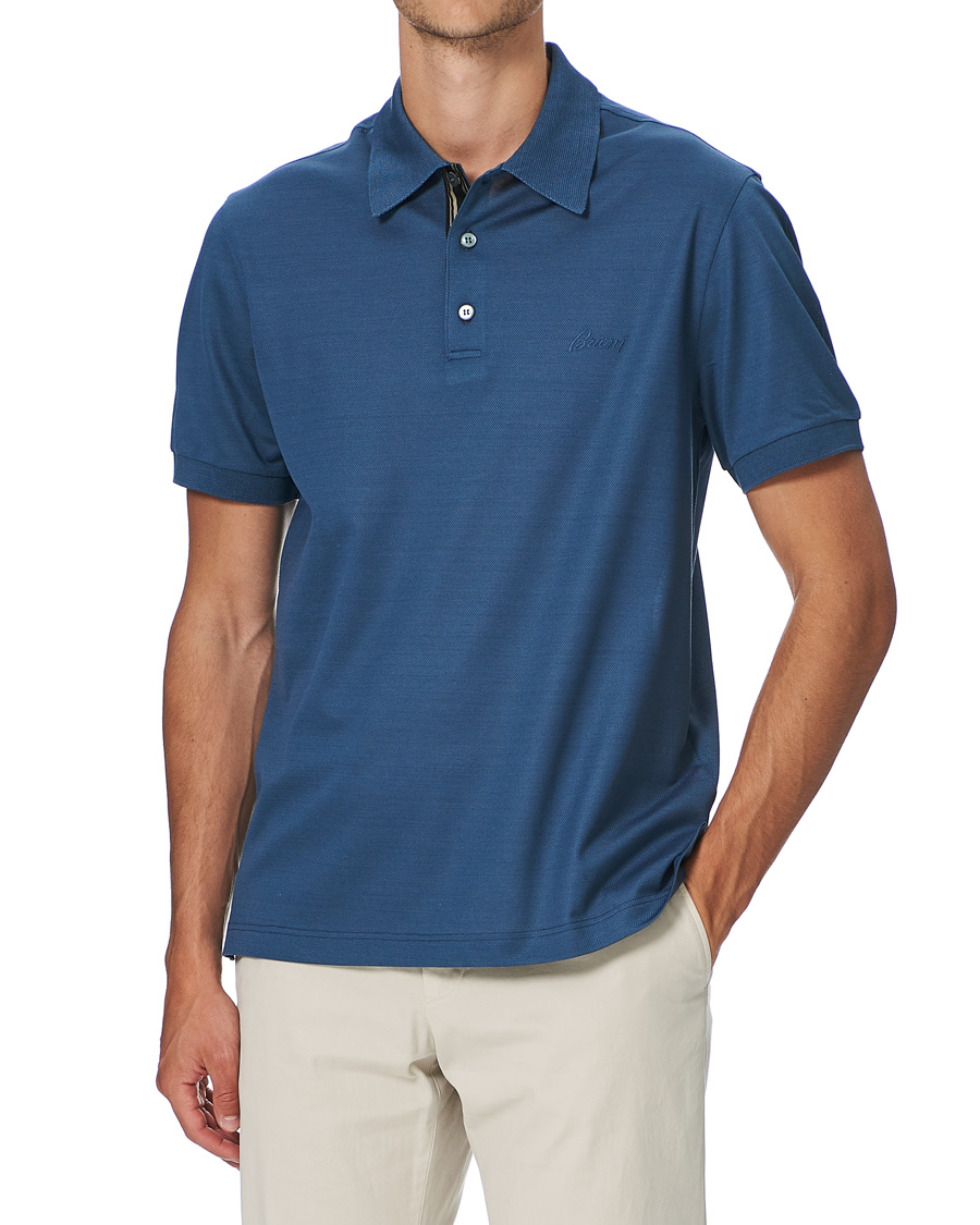 Homme | Polos | Brioni | Contrast Placket Polo Piquet Dark Blue