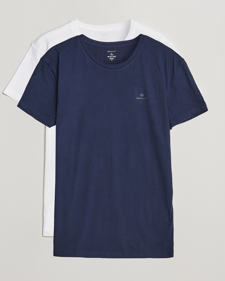 Homme | T-shirts | GANT | 2-Pack Crew Neck T-Shirt Navy/White