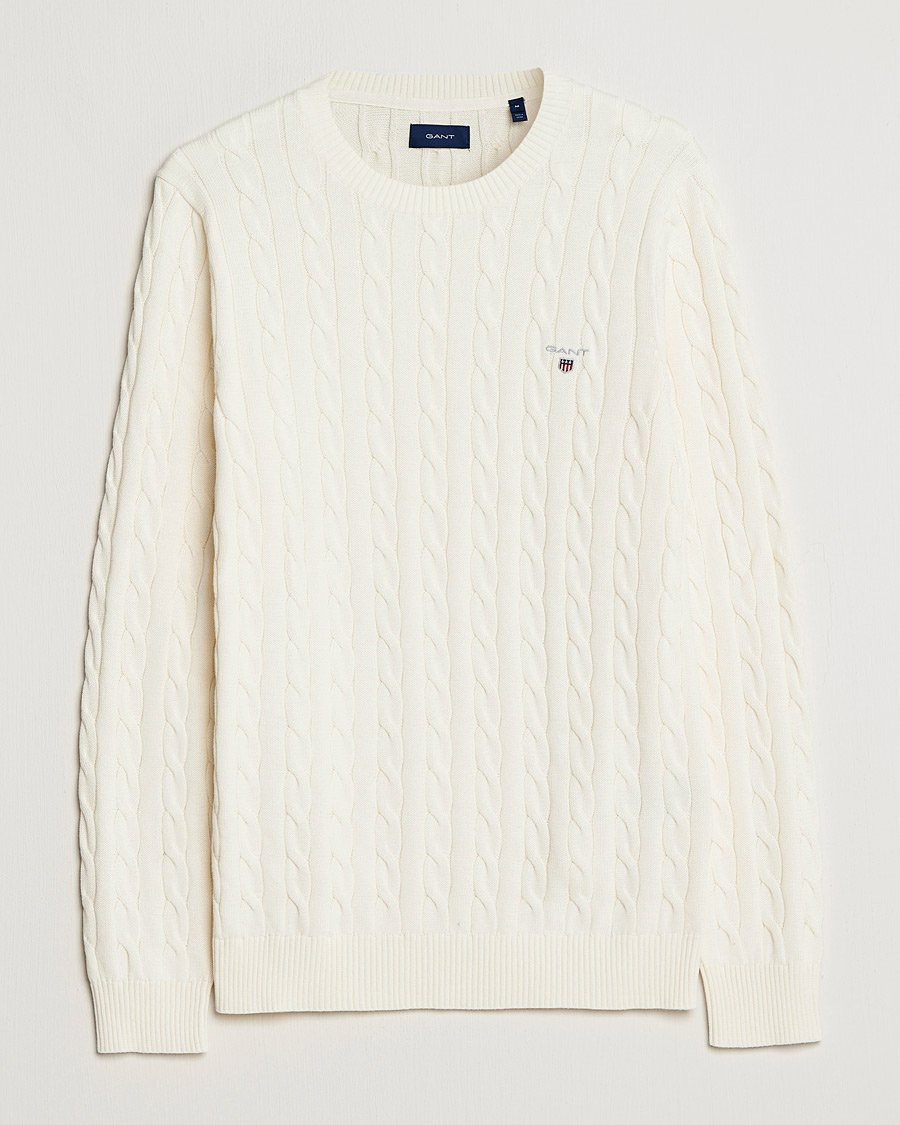 Homme | Pulls Et Tricots | GANT | Cotton Cable Crew Neck Pullover Cream
