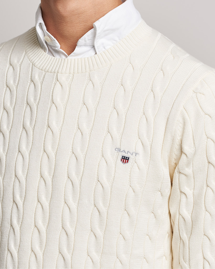 Homme | Pulls Et Tricots | GANT | Cotton Cable Crew Neck Pullover Cream