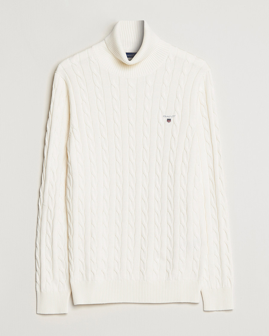 Heren | Truien | GANT | Cotton Cable Turtleneck Cream