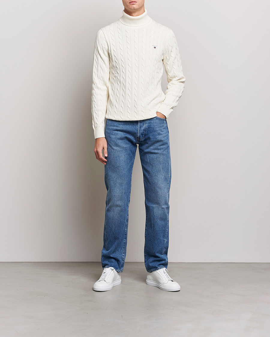 Heren | Truien | GANT | Cotton Cable Turtleneck Cream