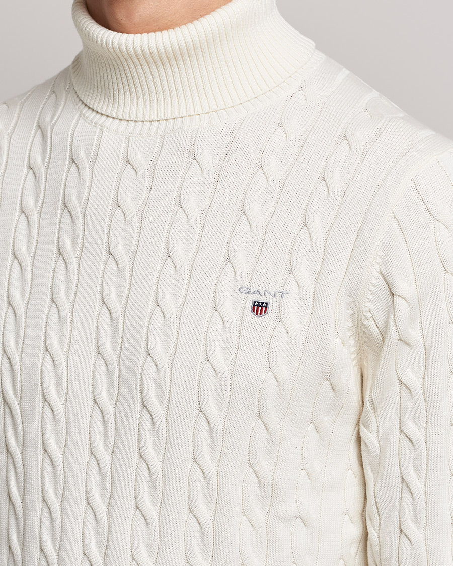 Heren | Truien | GANT | Cotton Cable Turtleneck Cream
