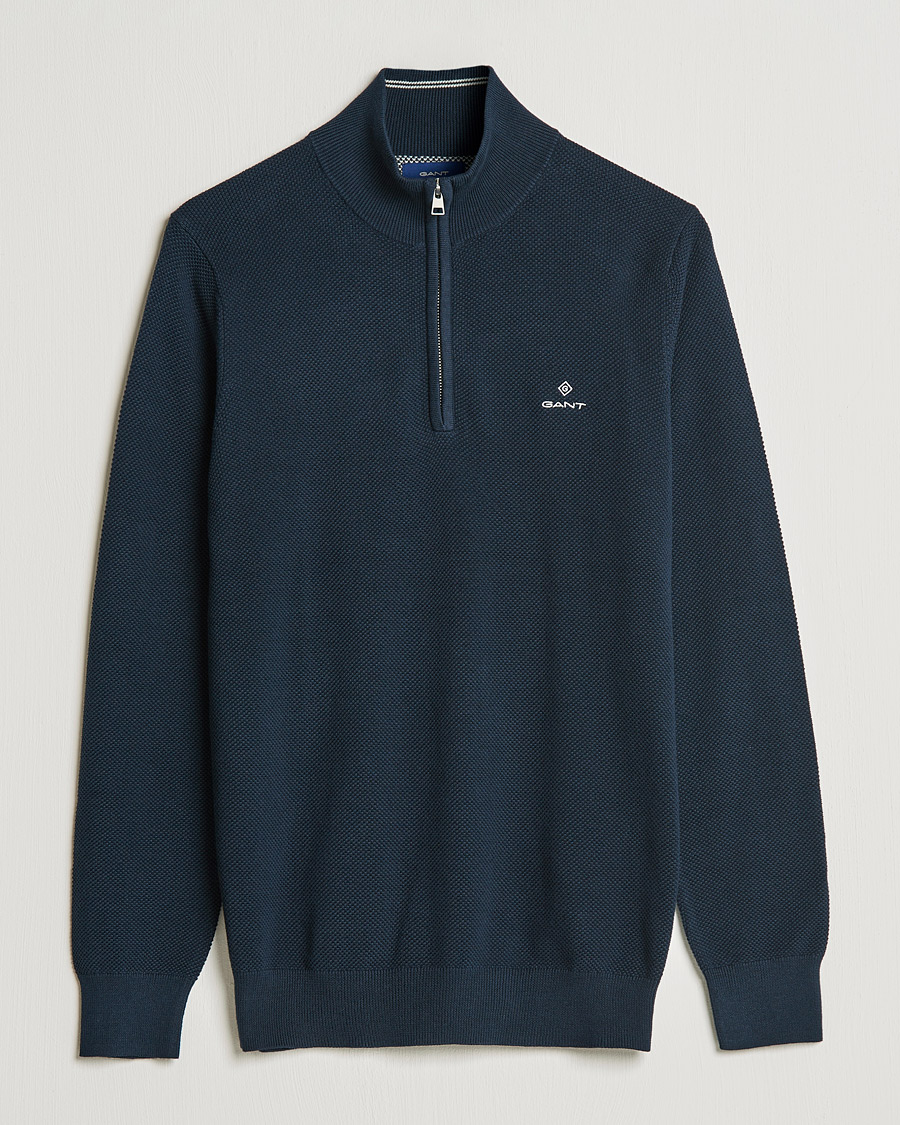 Heren | Truien | GANT | Cotton Pique Half-Zip Sweater Evening Blue