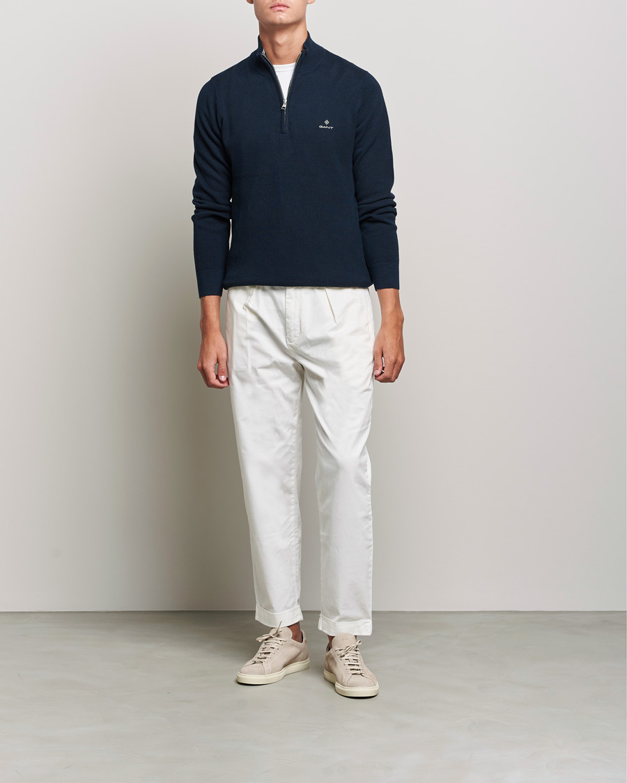 Heren | Truien | GANT | Cotton Pique Half-Zip Sweater Evening Blue