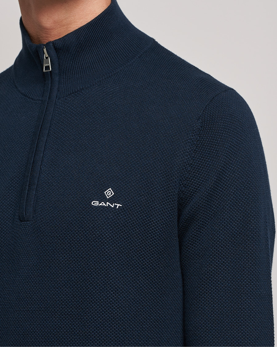 Heren | Truien | GANT | Cotton Pique Half-Zip Sweater Evening Blue