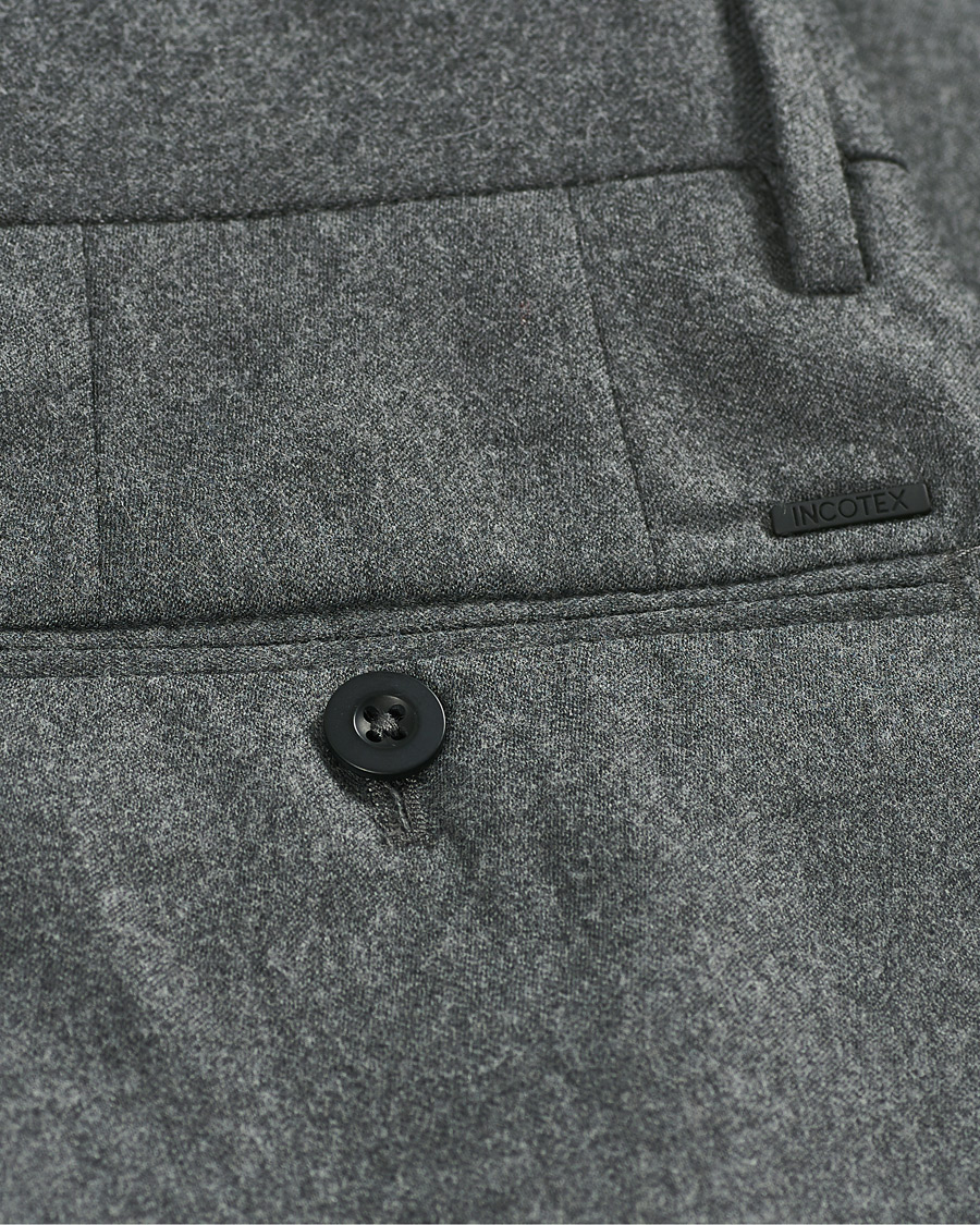 Homme | Pantalons | Incotex | Slim Fit Washable Flannel Trousers Grey Melange