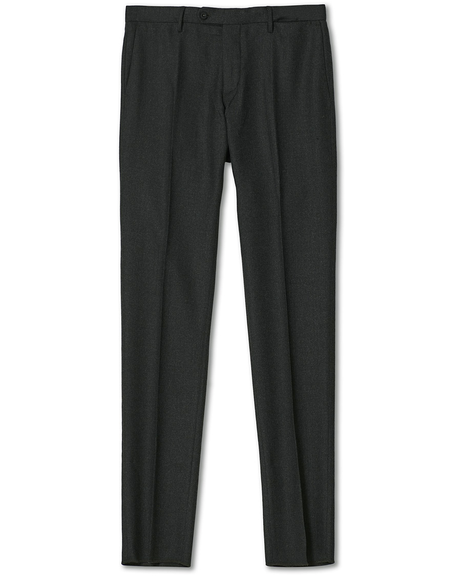 Homme | Pantalons | Incotex | Slim Fit Washable Flannel Trousers Dark Grey