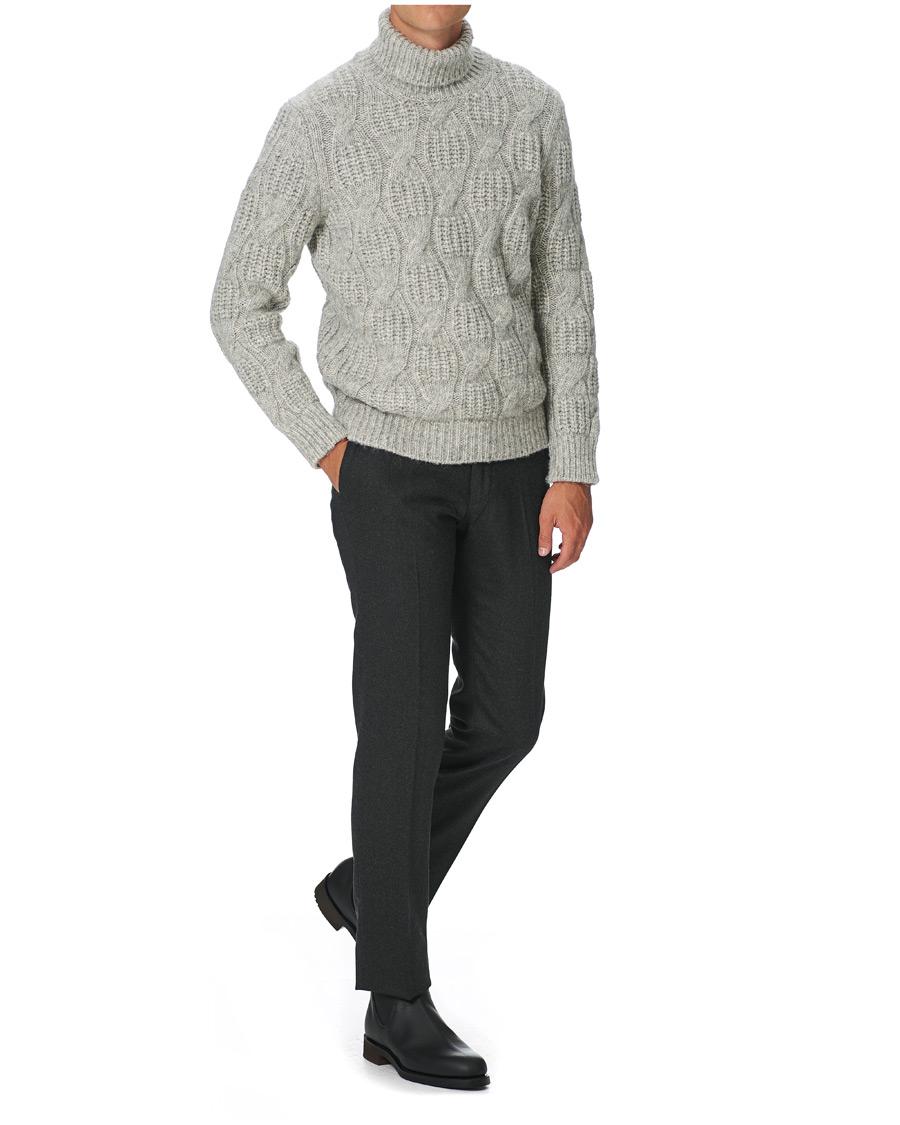 Homme | Pantalons | Incotex | Slim Fit Washable Flannel Trousers Dark Grey