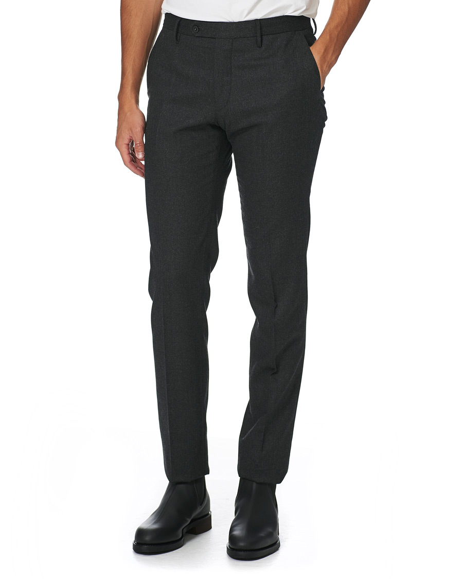 Homme | Pantalons | Incotex | Slim Fit Washable Flannel Trousers Dark Grey