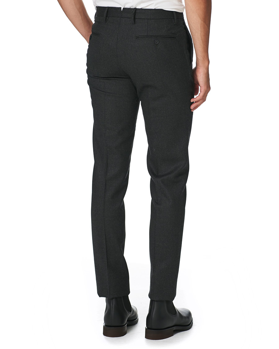 Homme | Pantalons | Incotex | Slim Fit Washable Flannel Trousers Dark Grey