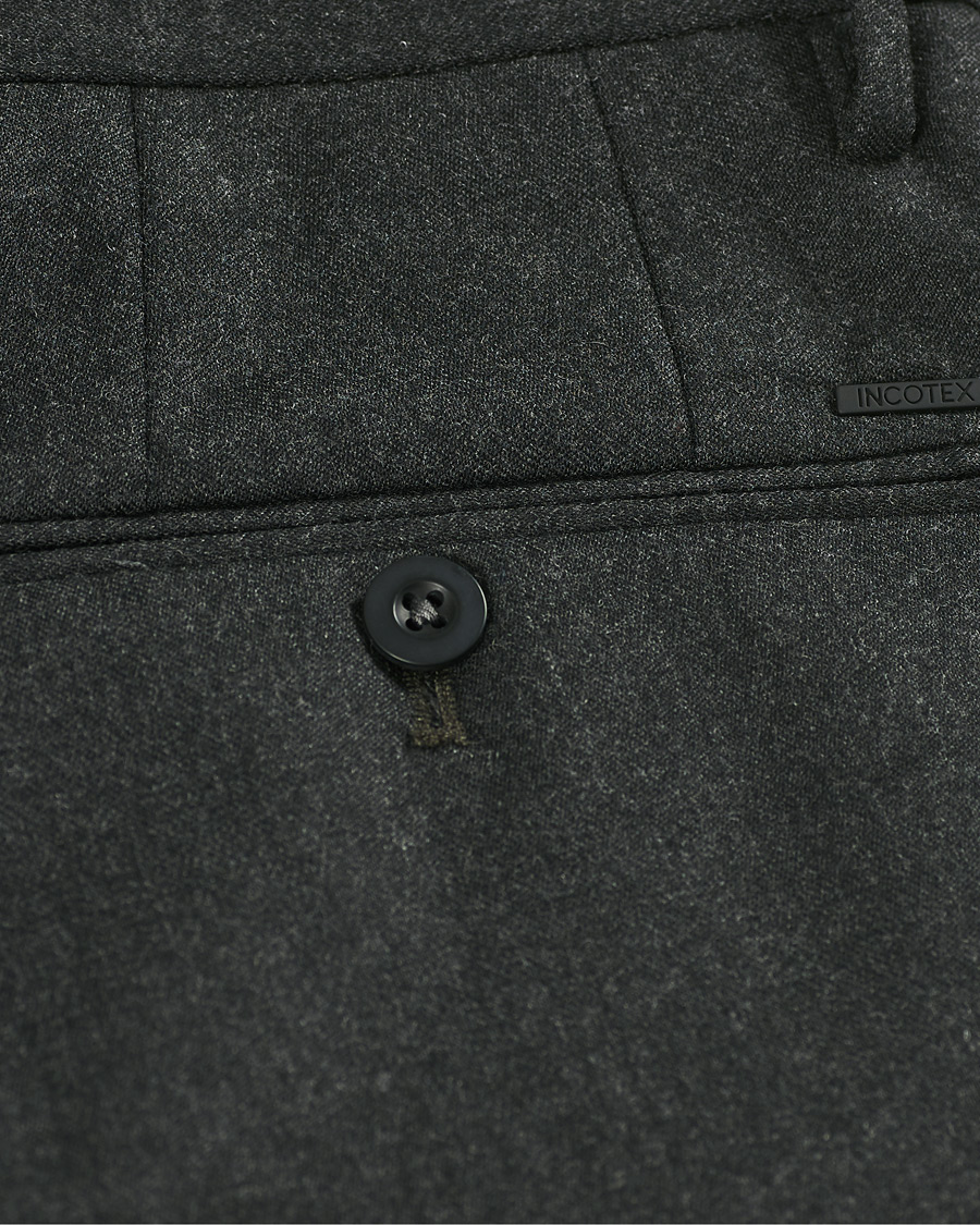 Homme | Pantalons | Incotex | Slim Fit Washable Flannel Trousers Dark Grey