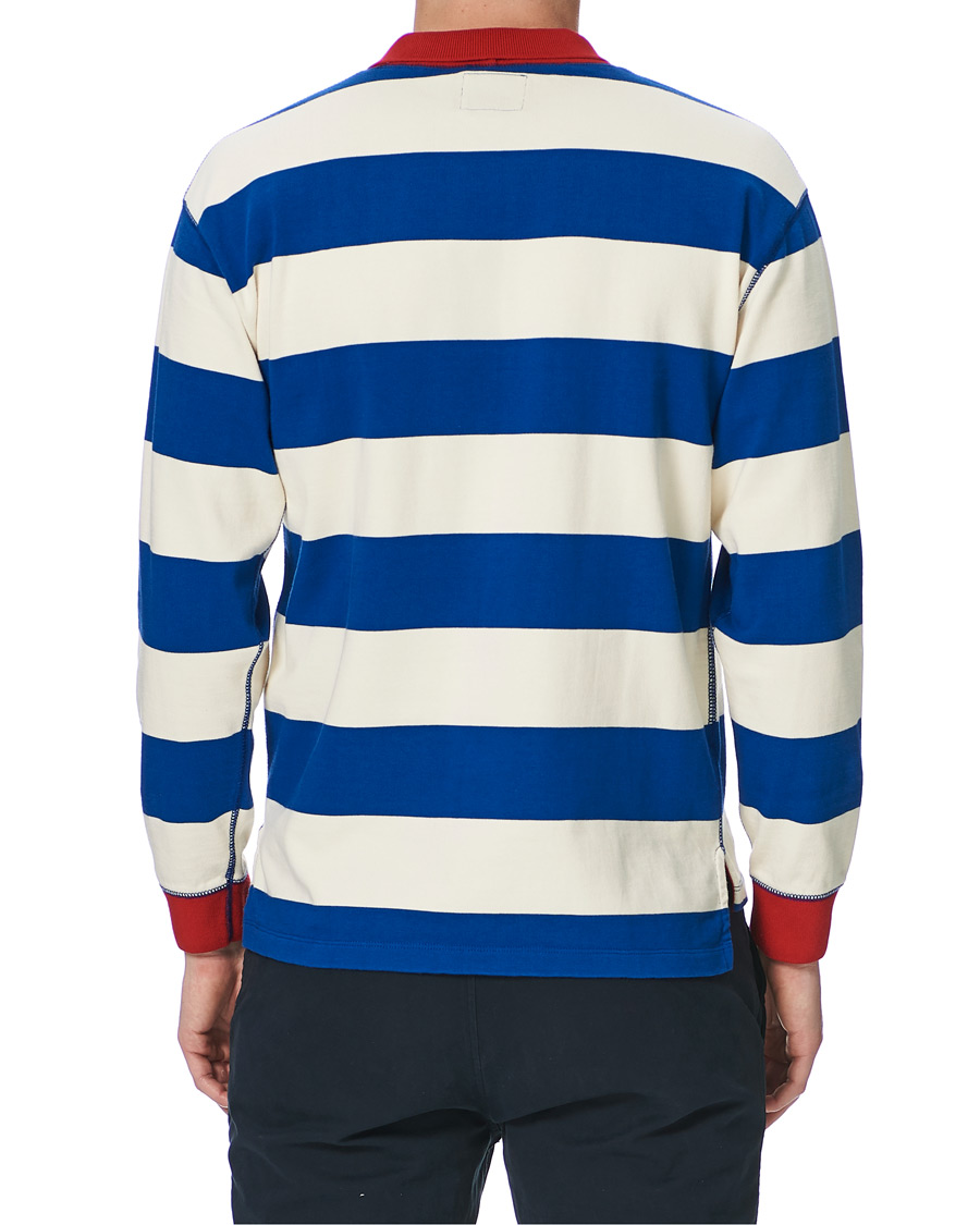 Heren | T-shirts | Drake's | Mock Collar Long Sleeve Tee Blue/White