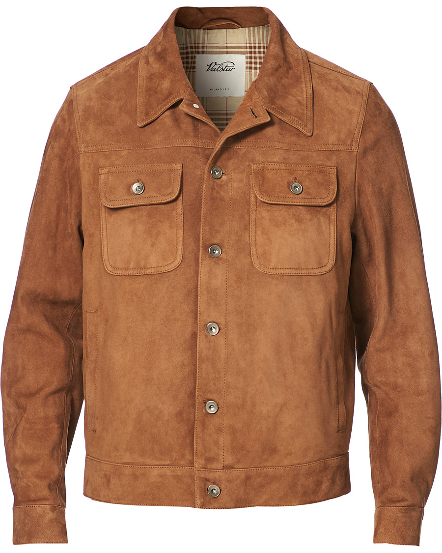 Homme | Manteaux Et Vestes | Valstar | Suede Trucker Jacket Sandal Brown