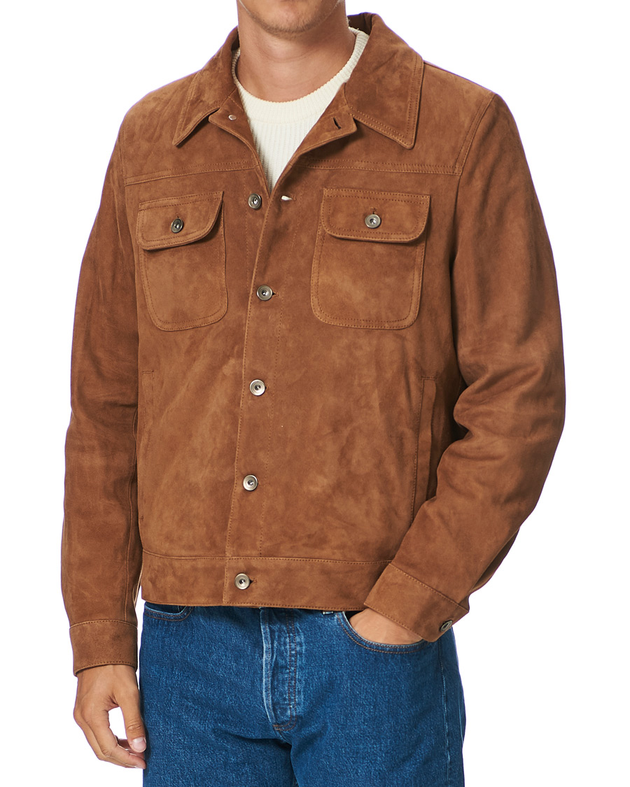 Homme | Manteaux Et Vestes | Valstar | Suede Trucker Jacket Sandal Brown