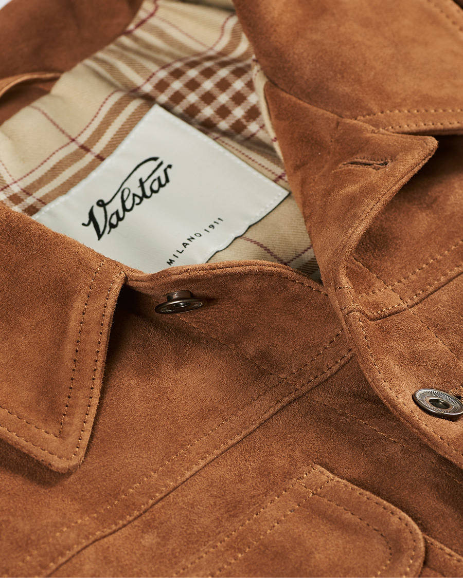 Homme | Manteaux Et Vestes | Valstar | Suede Trucker Jacket Sandal Brown