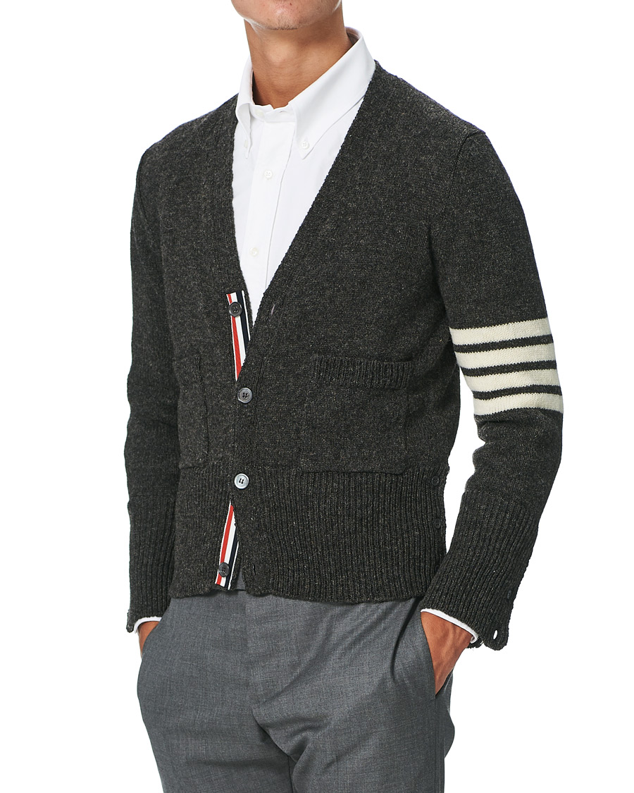 Homme | Pulls Et Tricots | Thom Browne | Jersey Stitch Wool Cardigan Dark Grey