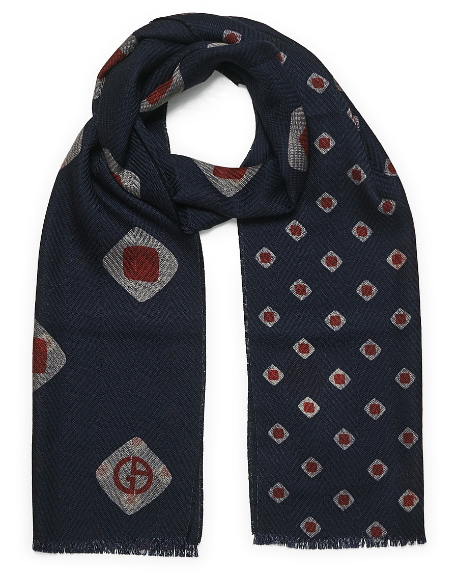 Homme | Giorgio Armani Fleece Wool Printed Scarf Navy | Giorgio Armani | Fleece Wool Printed Scarf Navy