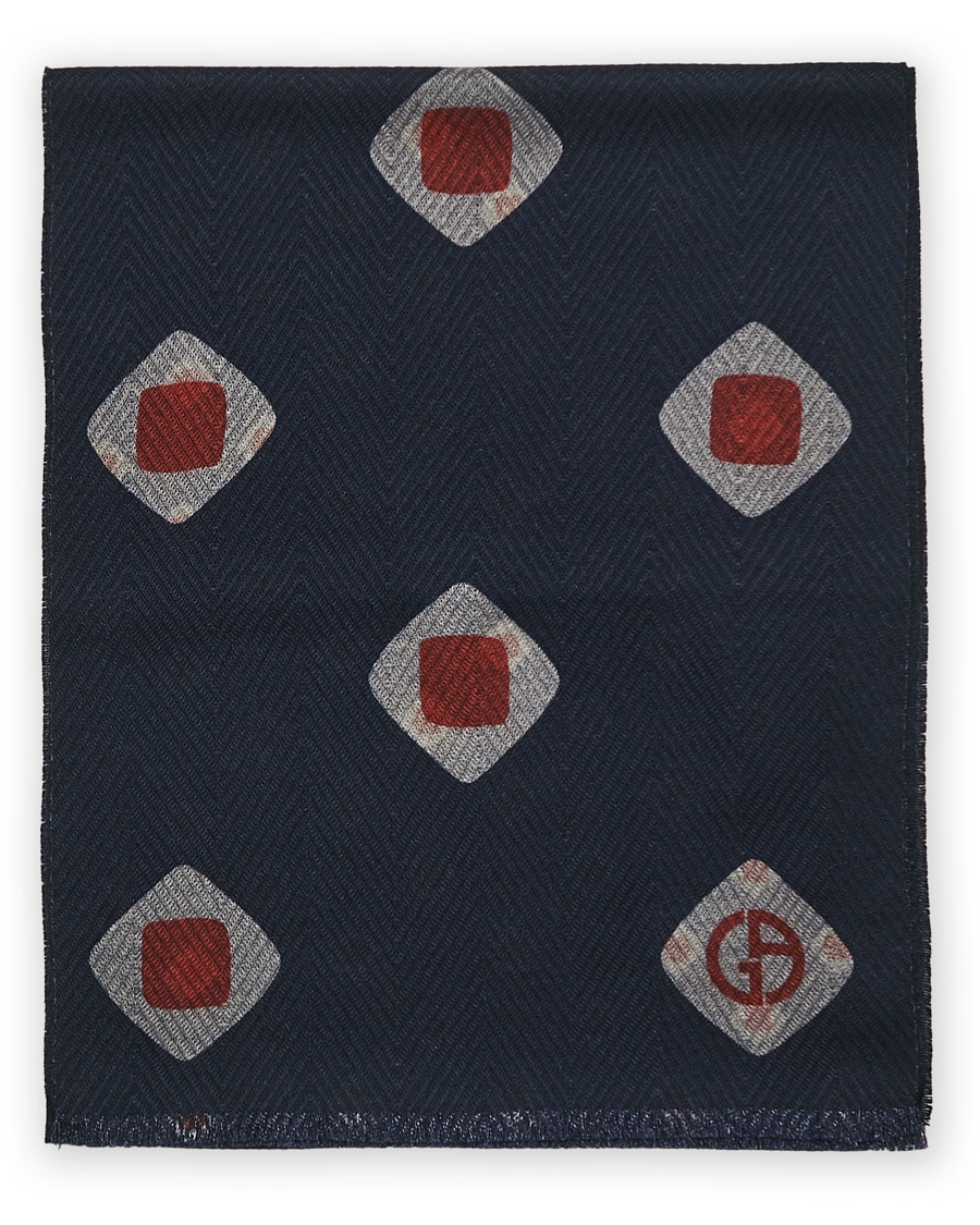 Homme | Giorgio Armani Fleece Wool Printed Scarf Navy | Giorgio Armani | Fleece Wool Printed Scarf Navy