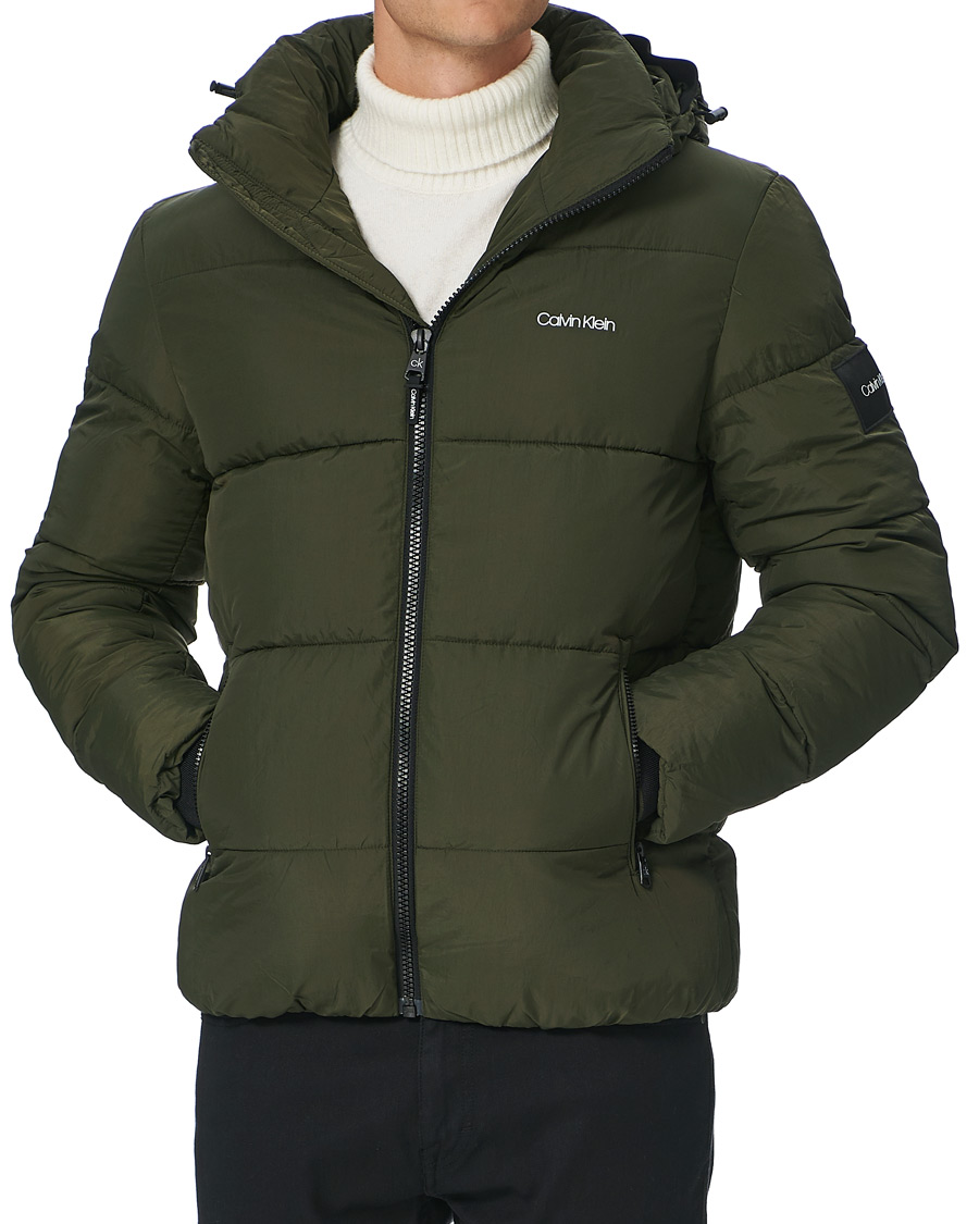 Homme | Manteaux Et Vestes | Calvin Klein | Crinkle Nylon Puffer Jacket Dark Olive