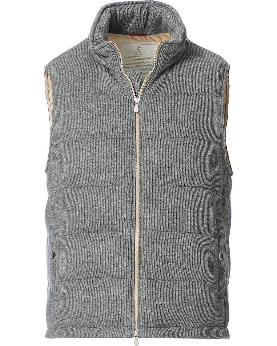 Homme | Manteaux Et Vestes | Brunello Cucinelli | English Rib Cashmere Down Gilet Grey Melange