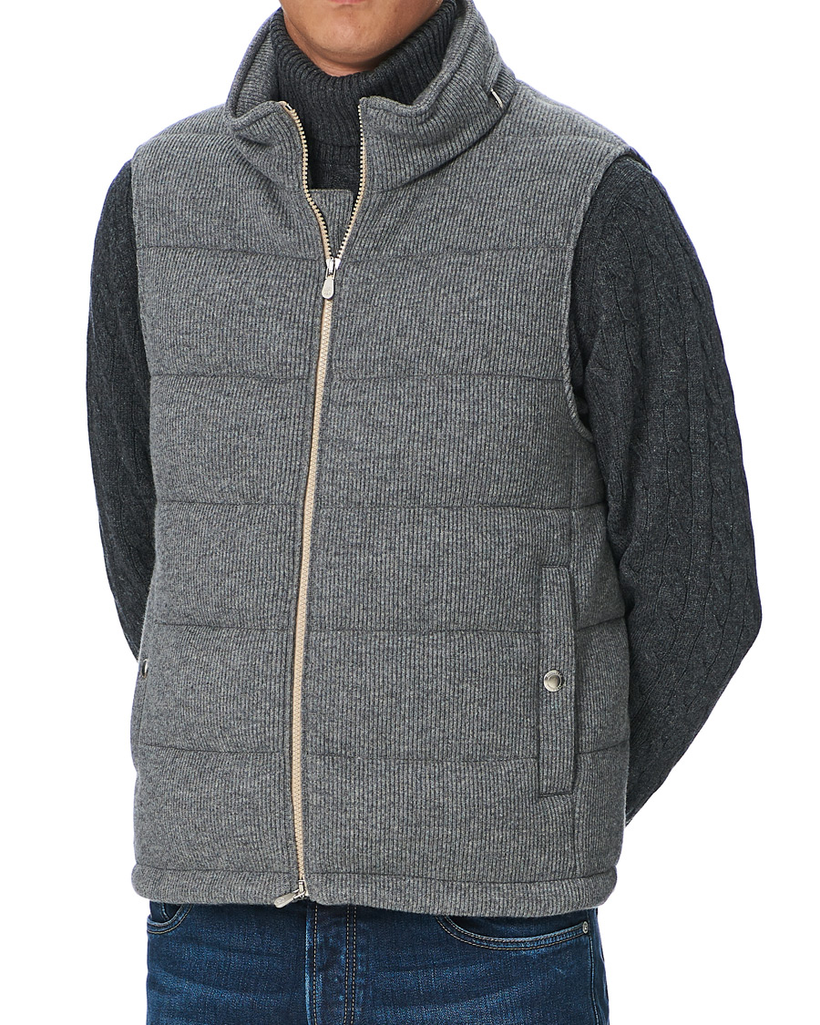 Homme | Manteaux Et Vestes | Brunello Cucinelli | English Rib Cashmere Down Gilet Grey Melange