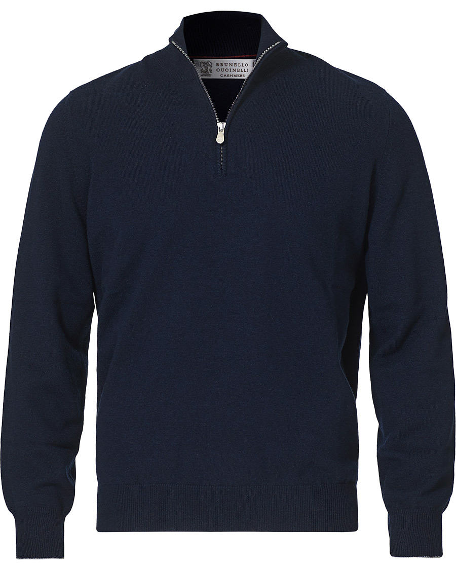 Homme | Pulls Et Tricots | Brunello Cucinelli | 2 Ply Cashmere Half Zip Navy