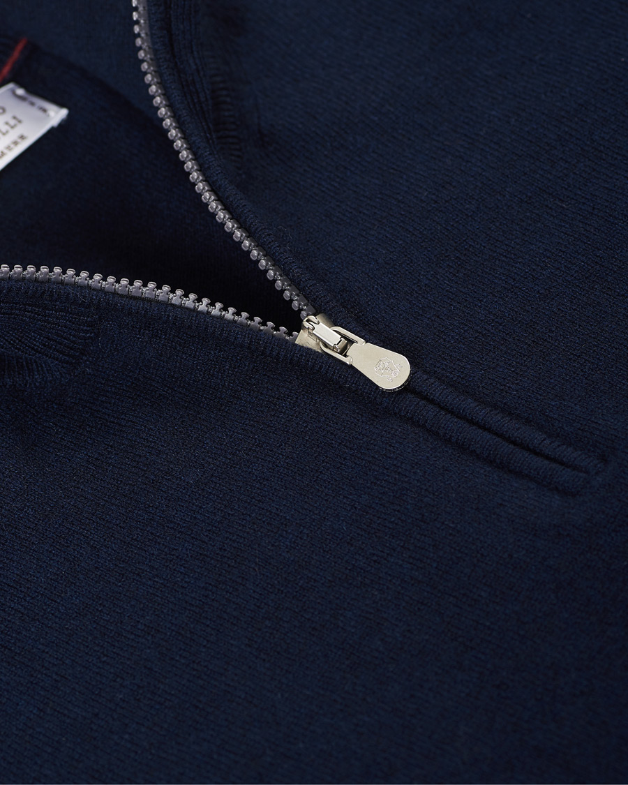 Homme | Pulls Et Tricots | Brunello Cucinelli | 2 Ply Cashmere Half Zip Navy