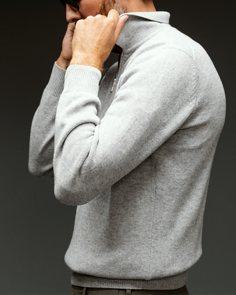 Homme | Pulls Et Tricots | Brunello Cucinelli | Cashmere Zip Polo Light Grey