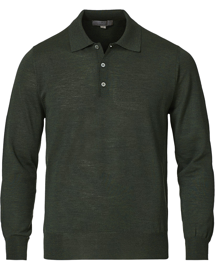 Homme | Pulls Et Tricots | Canali | Merino Wool Knitted Polo Forest Green