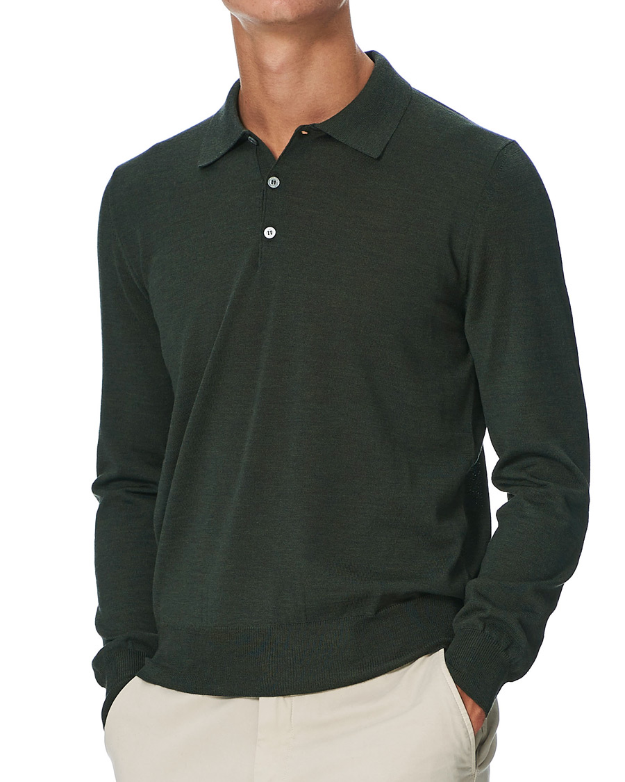 Homme | Pulls Et Tricots | Canali | Merino Wool Knitted Polo Forest Green