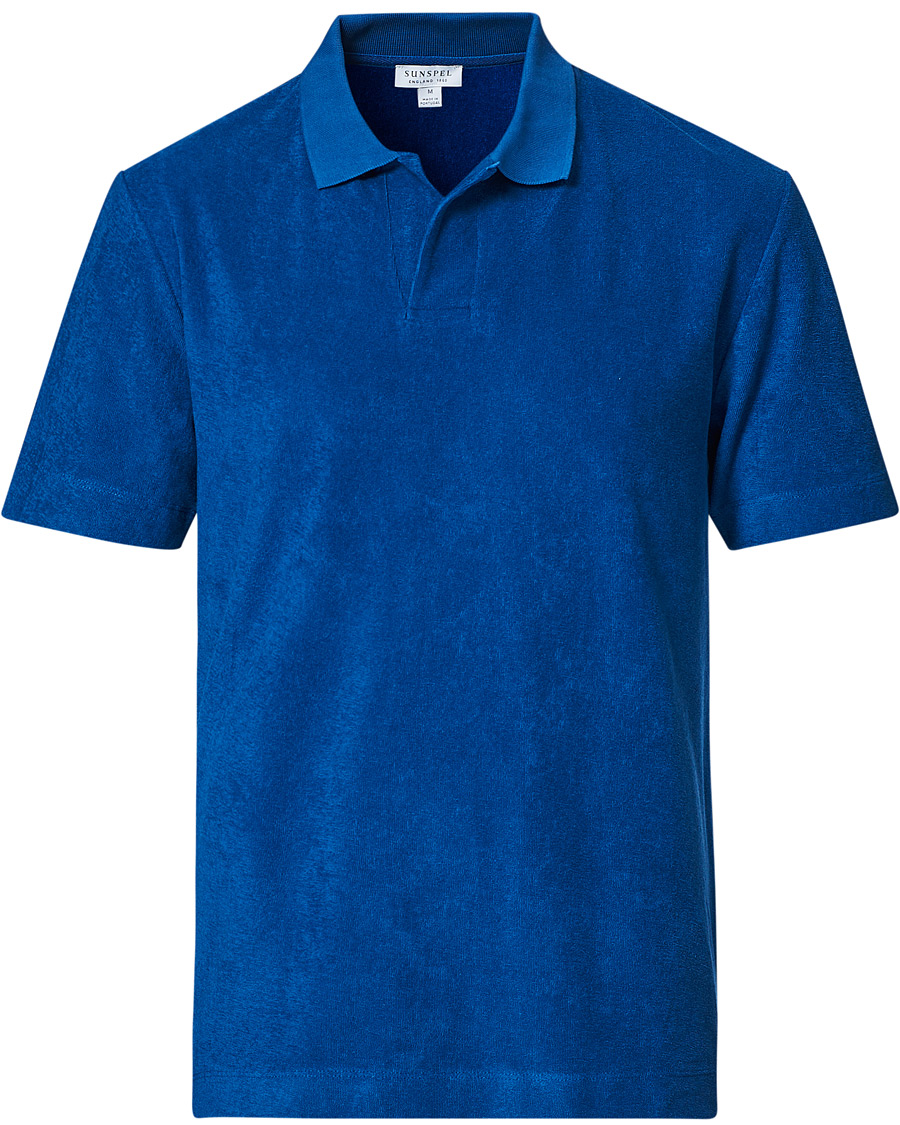 Homme | Polos | Sunspel | Organic Cotton Towelling Polo Blue