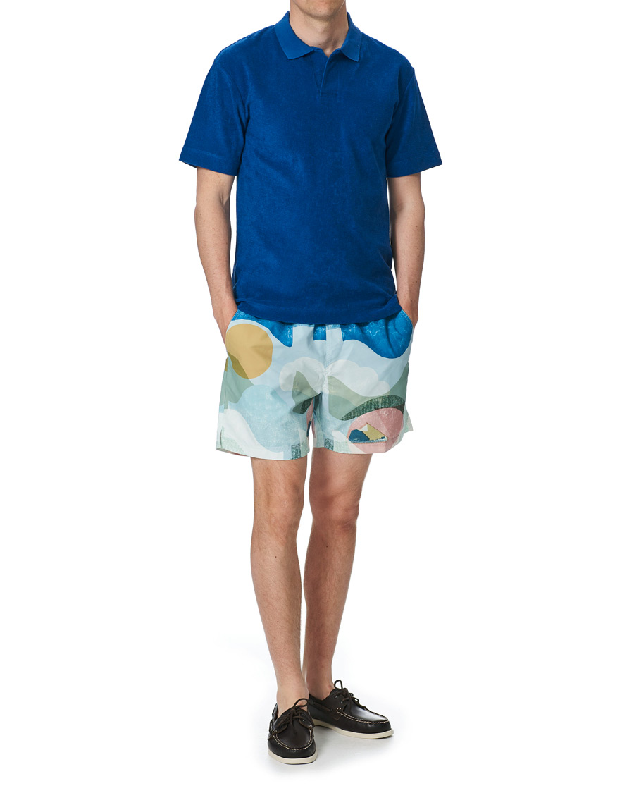 Homme | Polos | Sunspel | Organic Cotton Towelling Polo Blue