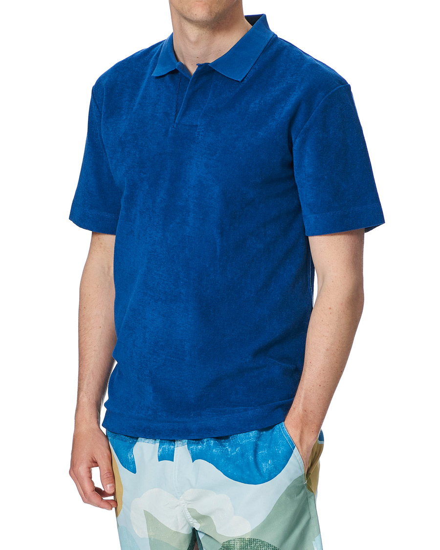 Homme | Polos | Sunspel | Organic Cotton Towelling Polo Blue