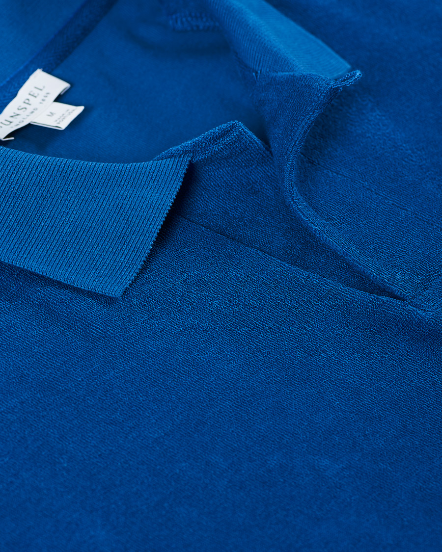 Homme | Polos | Sunspel | Organic Cotton Towelling Polo Blue