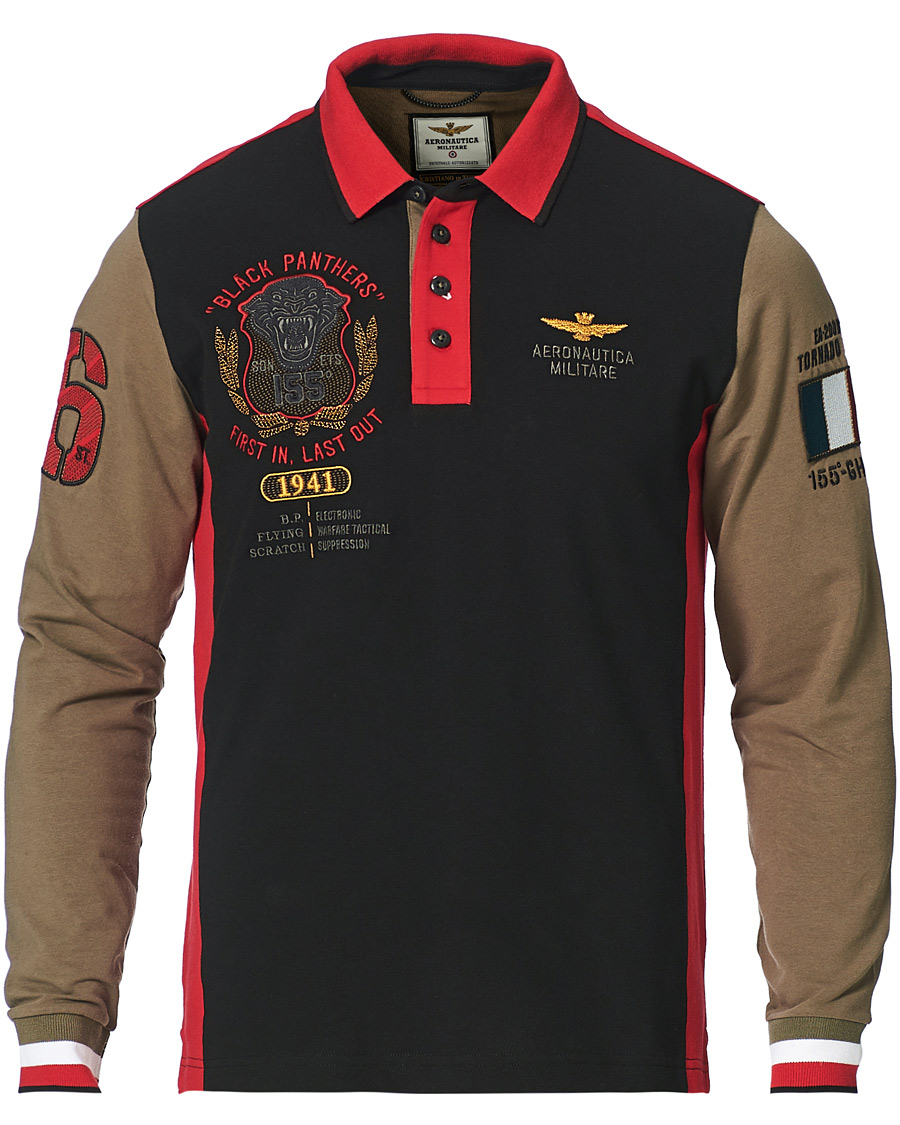 Homme | Pulls Et Tricots | Aeronautica Militare | Long Sleve Logo Polo Military/Black/Red