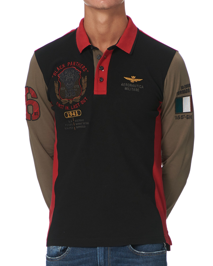 Homme | Pulls Et Tricots | Aeronautica Militare | Long Sleve Logo Polo Military/Black/Red