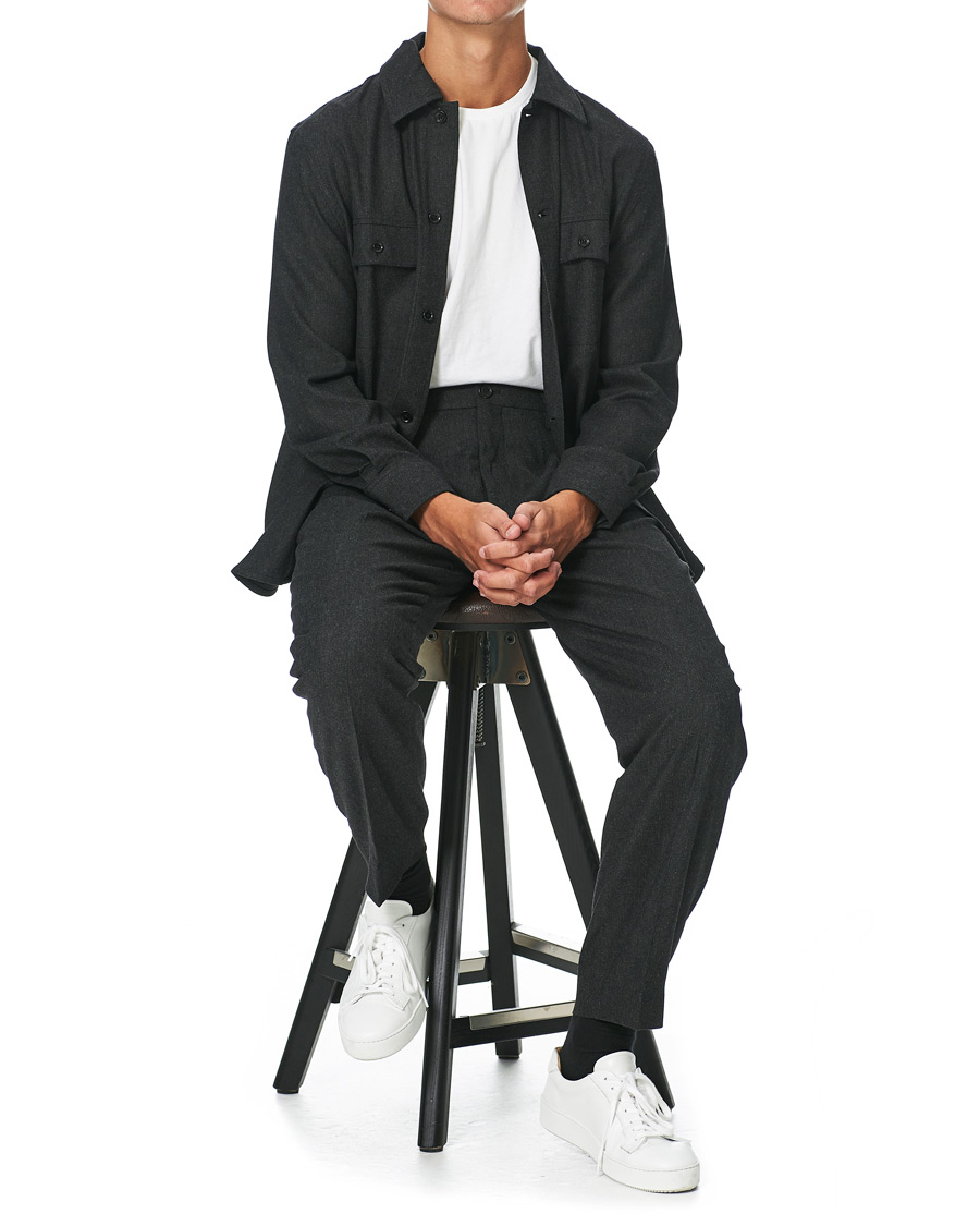 Homme | Pantalons | Filippa K | Samson Flannel Trousers Dark Grey Mel