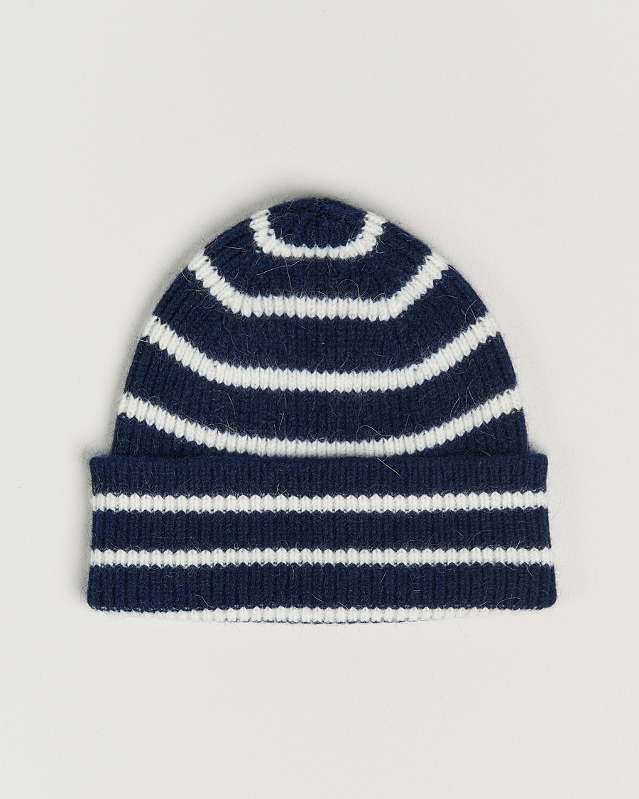 Homme | Bonnets | Le Bonnet | Lambswool/Caregora Beanie Midnight Stripe