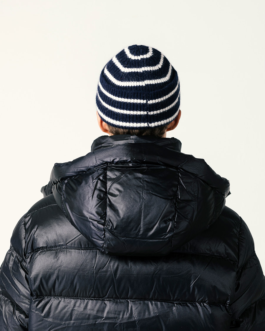 Homme | Bonnets | Le Bonnet | Lambswool/Caregora Beanie Midnight Stripe