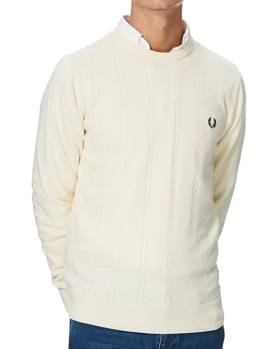 Homme | Pulls Et Tricots | Fred Perry | Cable Knit Crew Neck Jumper Ecru