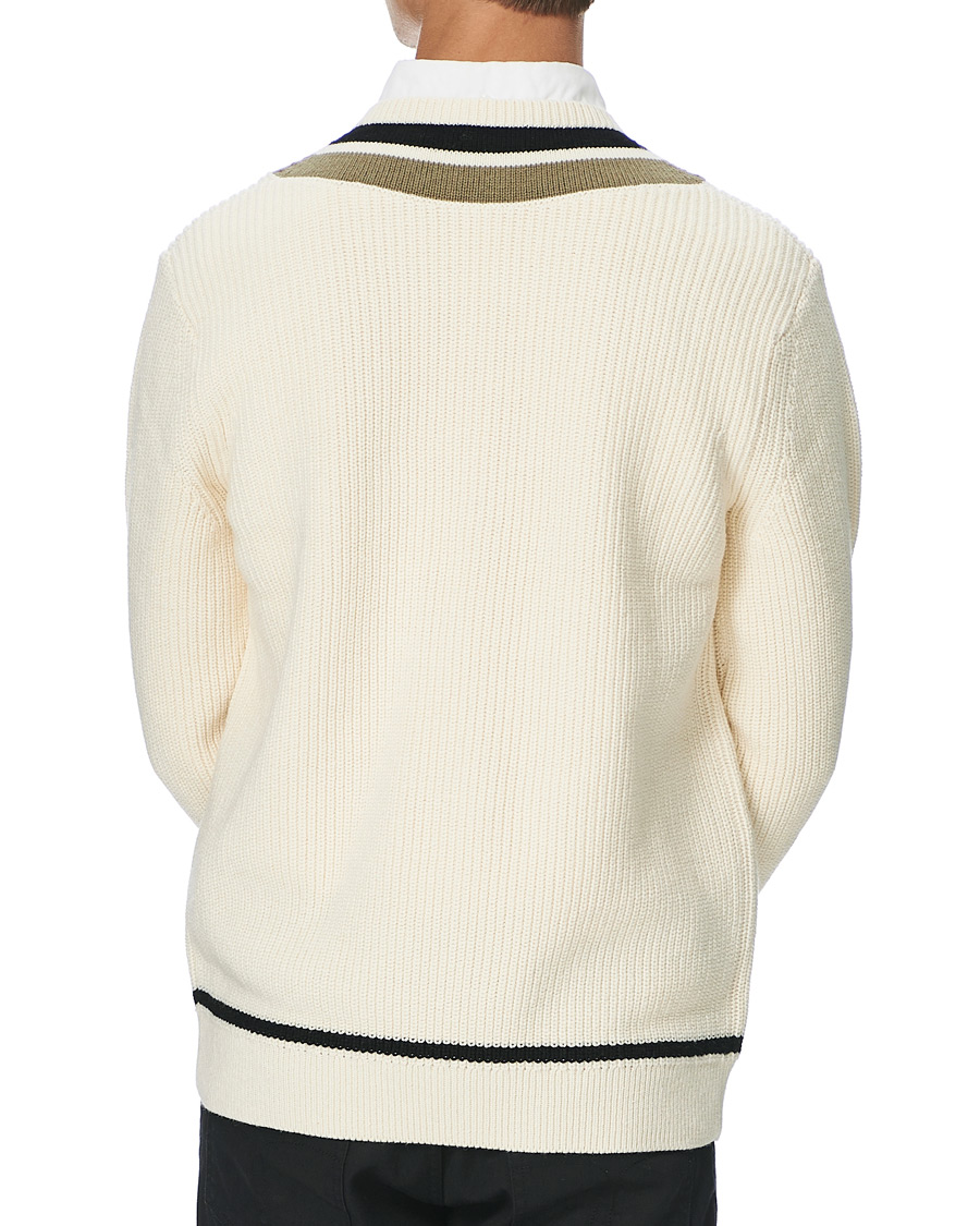Homme | Pulls Et Tricots | Fred Perry | Striped Knitted V-Neck Jumper Ecru