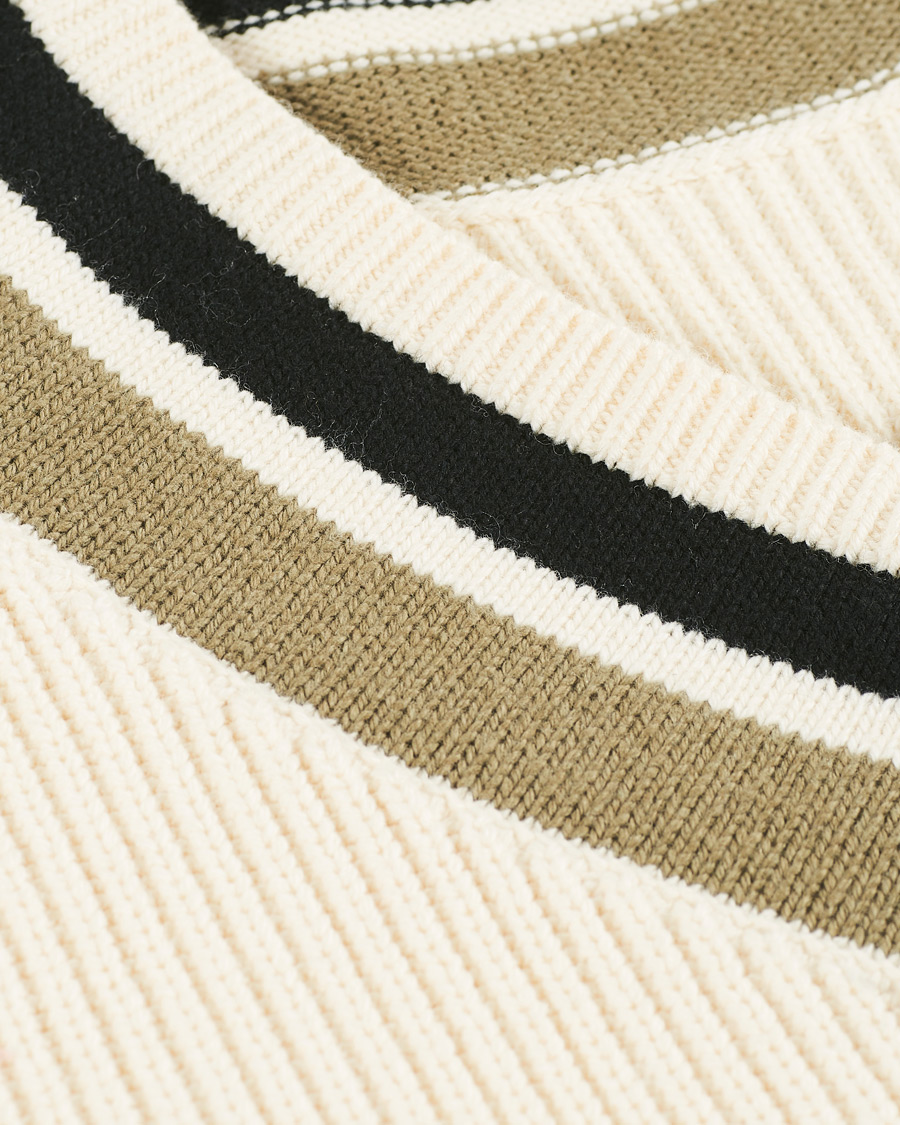 Homme | Pulls Et Tricots | Fred Perry | Striped Knitted V-Neck Jumper Ecru