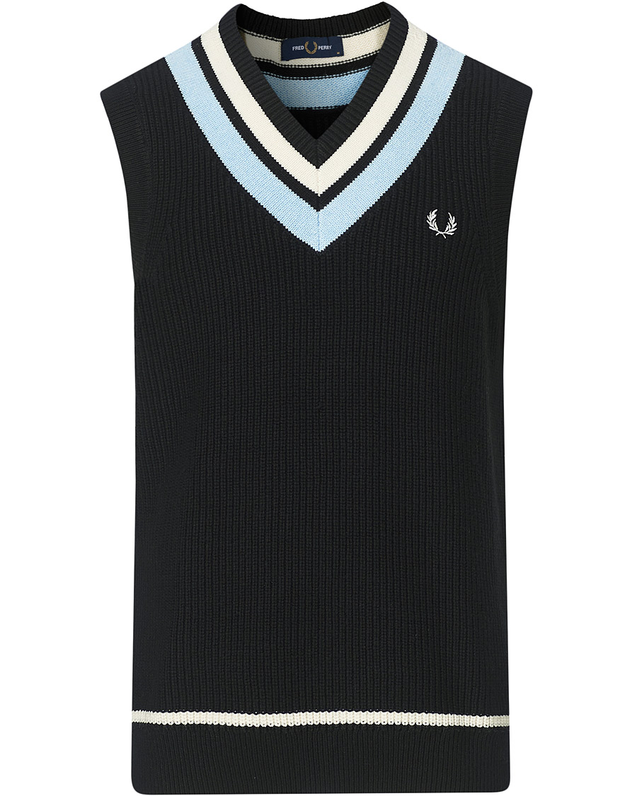 Homme | Pulls Et Tricots | Fred Perry | Striped Neck Knitted Vest Black