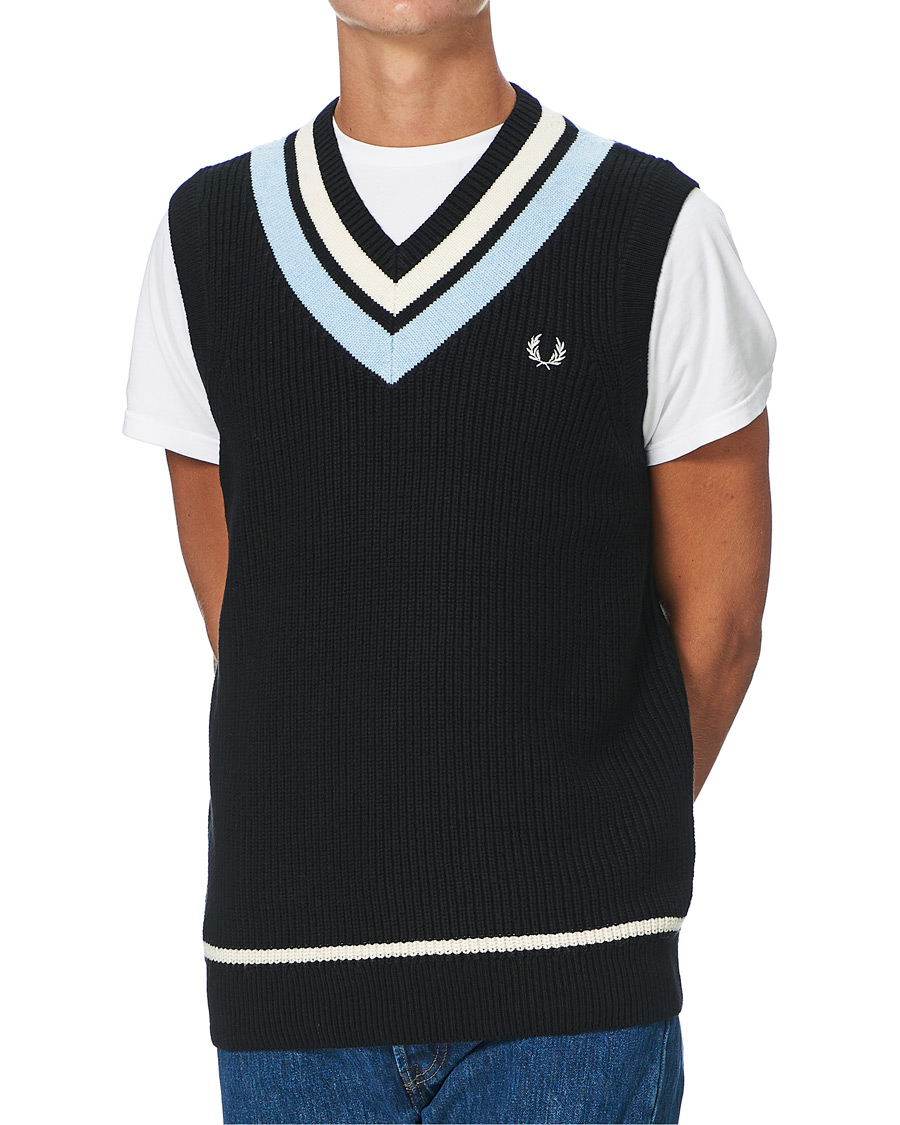 Homme | Pulls Et Tricots | Fred Perry | Striped Neck Knitted Vest Black